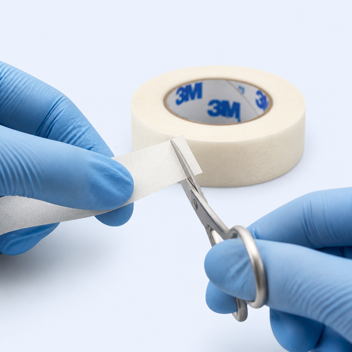 Demonstração de corte da fita 3M Micropore 1,2 cm