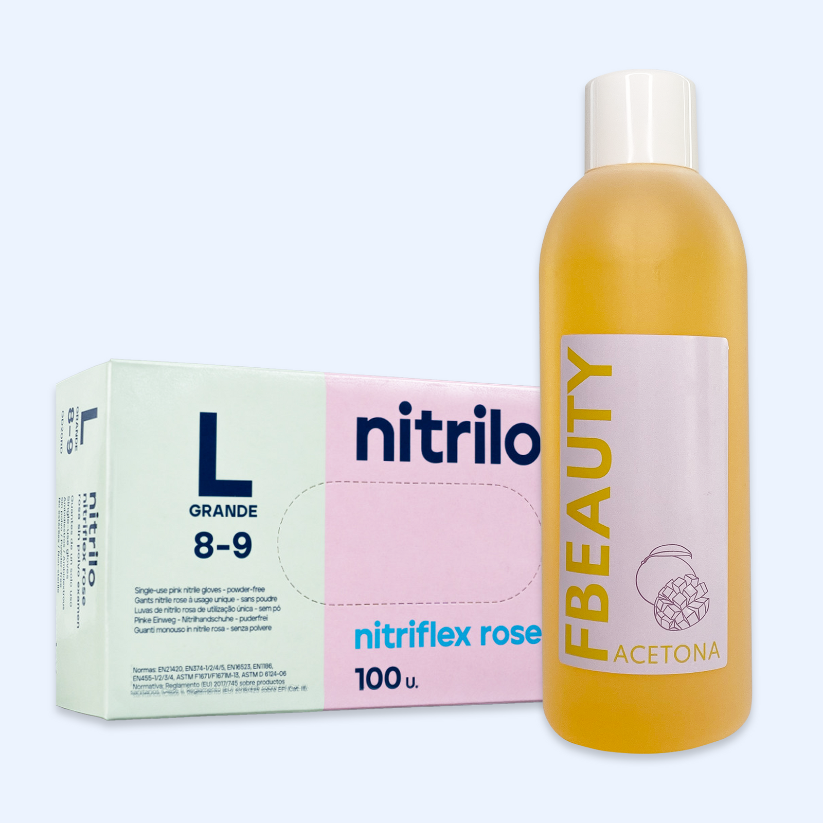 Kit Acetona FB - Manga + Luvas de Nitrilo Nitriflex Rosa