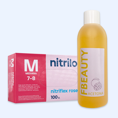 Kit Acetona FB - Manga + Luvas de Nitrilo Nitriflex Rosa