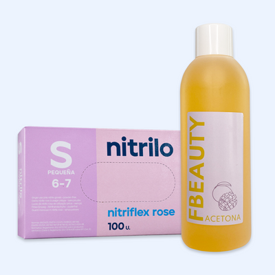 Kit Acetona FB - Manga + Luvas de Nitrilo Nitriflex Rosa
