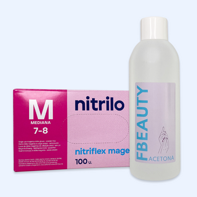 Kit Acetona FB - Natural + Luvas de Nitrilo Nitriflex Magenta