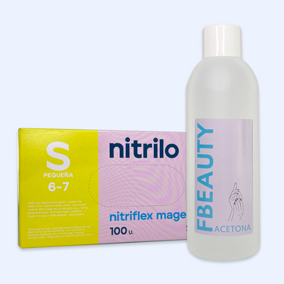Kit Acetona FB - Natural + Luvas de Nitrilo Nitriflex Magenta