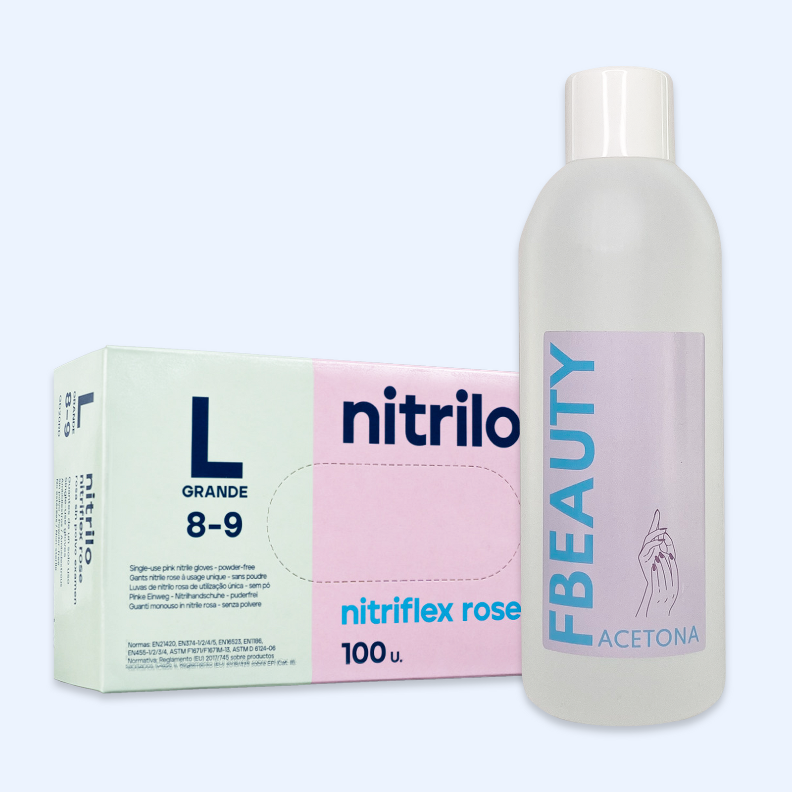 Kit Acetona FB - Natural + Luvas de Nitrilo Nitriflex Rosa