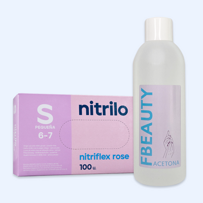 Kit Acetona FB - Natural + Luvas de Nitrilo Nitriflex Rosa