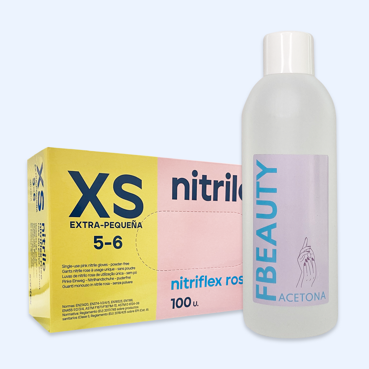 Kit Acetona FB - Natural + Luvas de Nitrilo Nitriflex Rosa