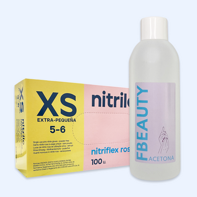 Kit Acetona FB - Natural + Luvas de Nitrilo Nitriflex Rosa