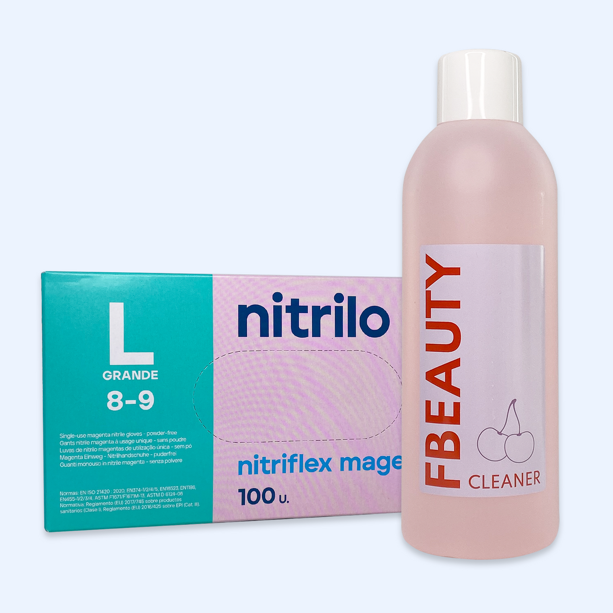 Kit Cleaner FB + Luvas de Nitrilo Nitriflex Magenta