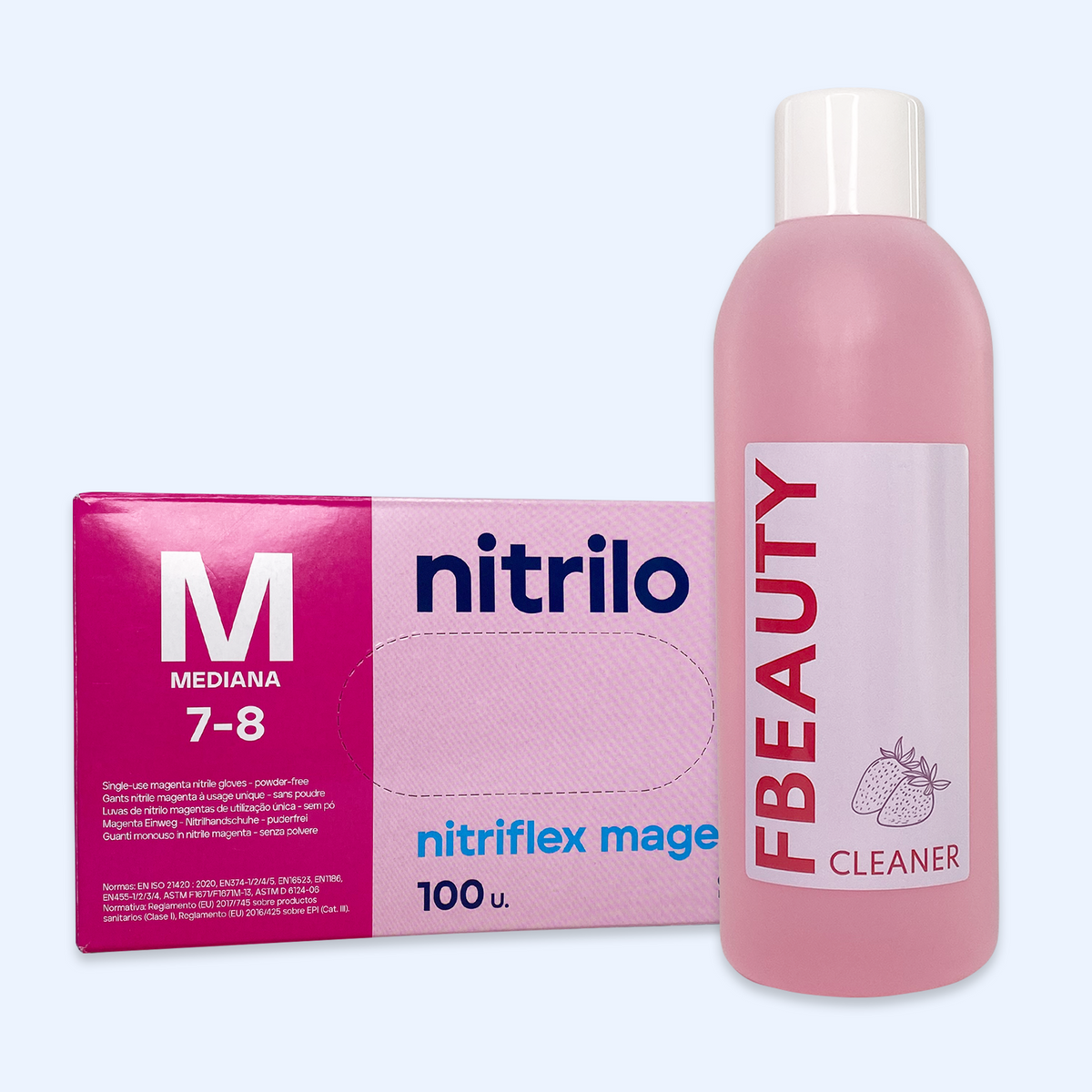 Kit Cleaner FB + Luvas de Nitrilo Nitriflex Magenta
