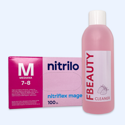 Kit Cleaner FB + Luvas de Nitrilo Nitriflex Magenta