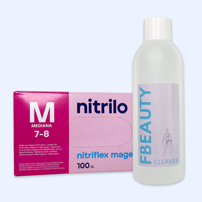 Kit Cleaner FB + Luvas de Nitrilo Nitriflex Magenta