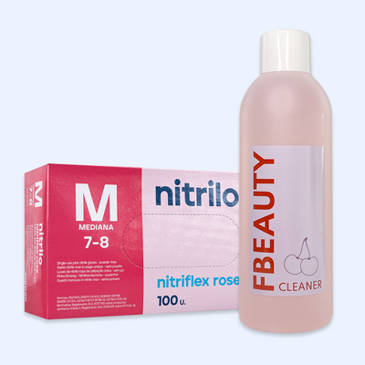 Kit Cleaner FB + Luvas de Nitrilo Nitriflex Rosa