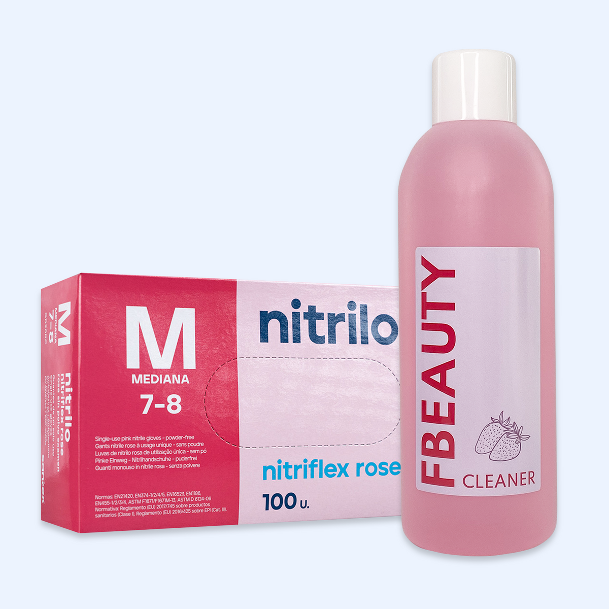 Kit Cleaner FB + Luvas de Nitrilo Nitriflex Rosa