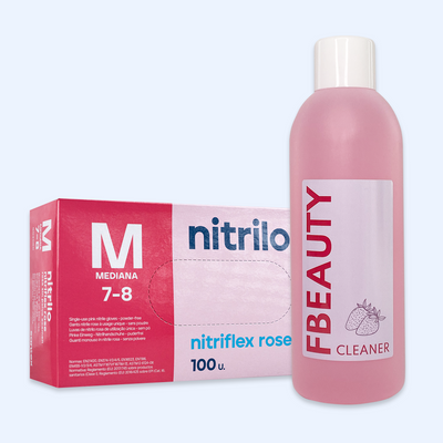 Kit Cleaner FB + Luvas de Nitrilo Nitriflex Rosa