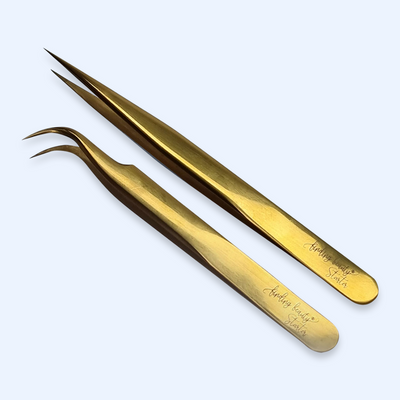 KIT FB Starter Reta e Curva Dourado - Pinças para extensão de pestanas