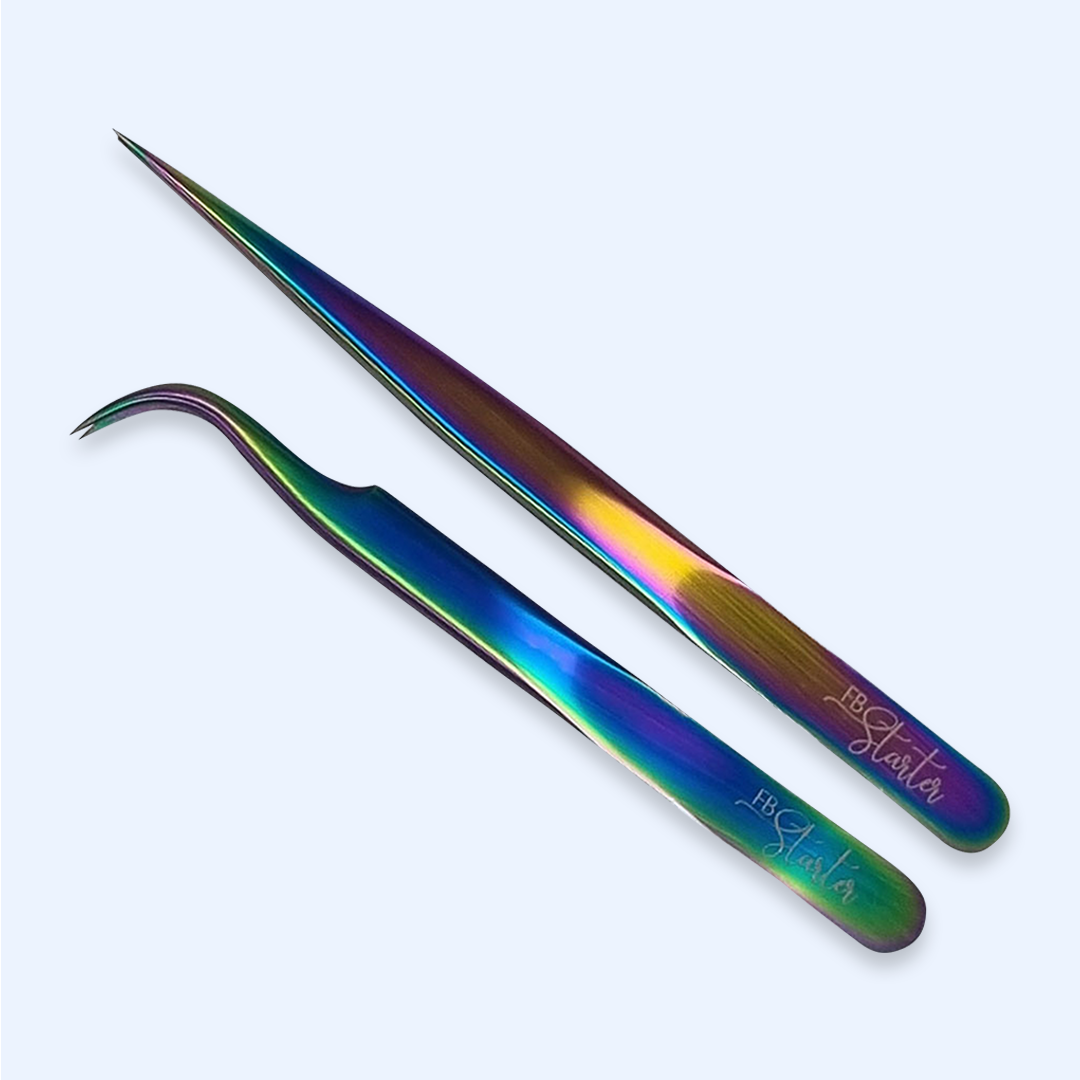 KIT FB Starter Reta e Curva Holográfico - Pinças para extensão de pestanas