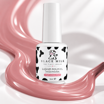 Liquid Polygel Soft Coral Pink Black Milk, amostra de cor