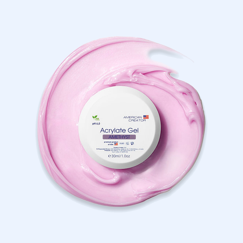 Acrylate Gel Amethyst American Creator 30ml boião com amostra rosa-lilás médio