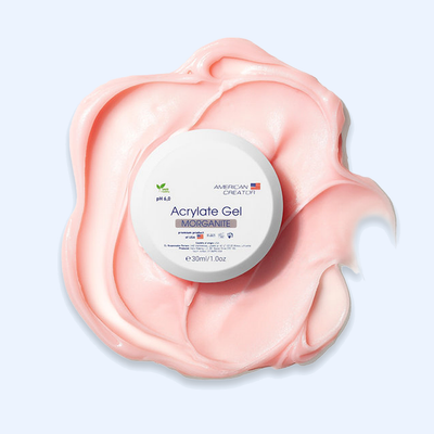 Acrylate Gel Morganite American Creator 30ml boião com amostra rosa pêssego pálido