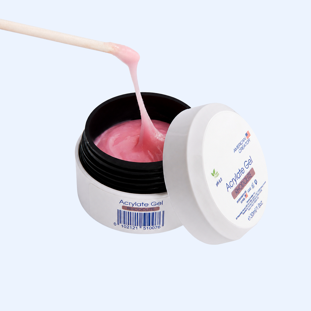 Boiao aberto Acrylate Gel Rhodolite American Creator 30ml com gel rosa medio