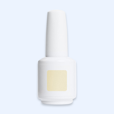 American Creator Color Gel Carte Blanche em frasco branco com amostra da tonalidade sobre fundo azul-claro