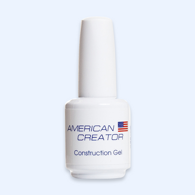 American Creator Construction Gel 15 ml em frasco branco sobre fundo azul-claro