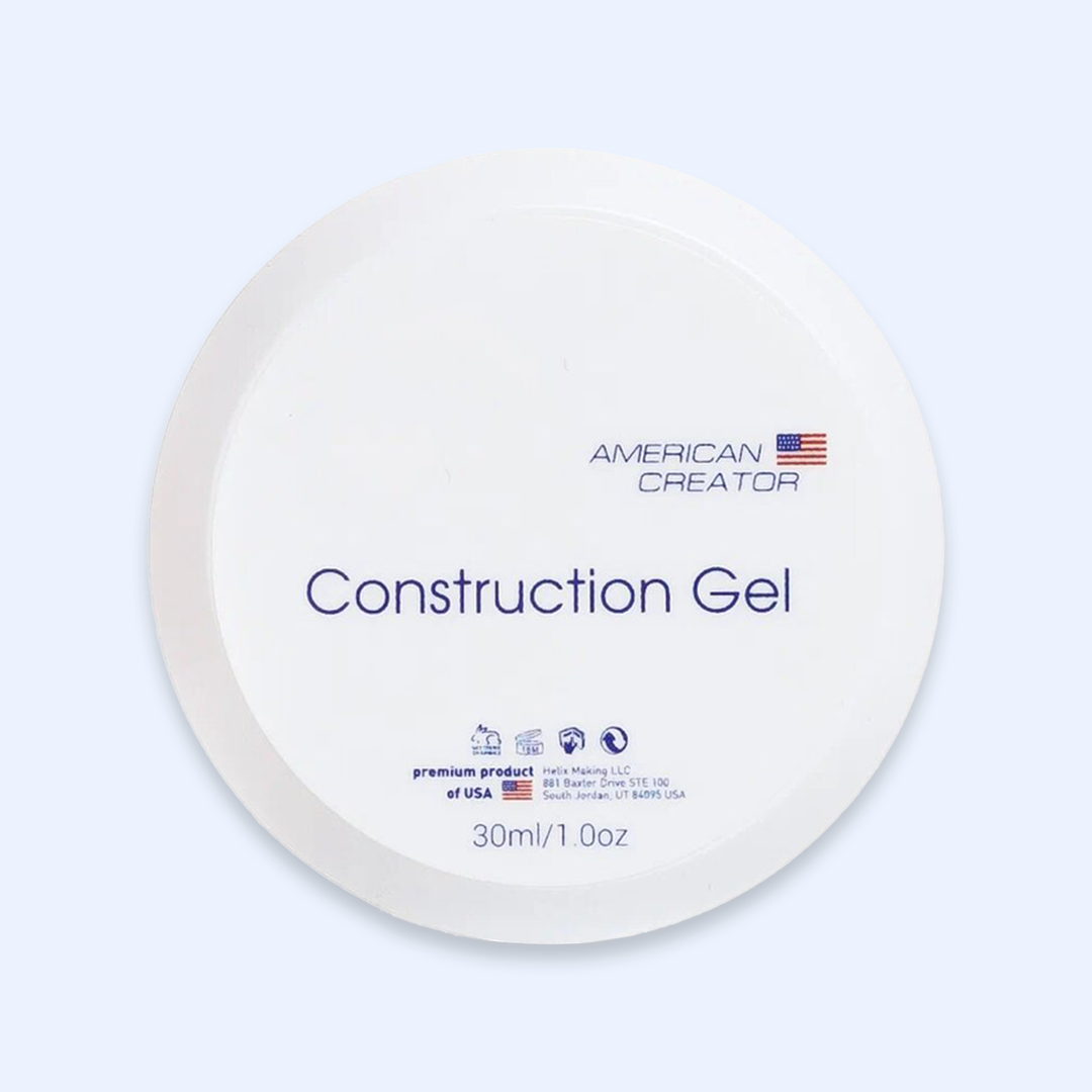 American Creator Construction Gel 30 ml em boião branco sobre fundo azul-claro