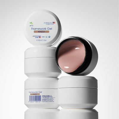 American Creator Framework Gel Kindly 30 ml em composição com boiões abertos e fechados
