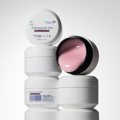 American Creator Framework Gel Promote 30 ml em composição com boiões abertos e fechados
