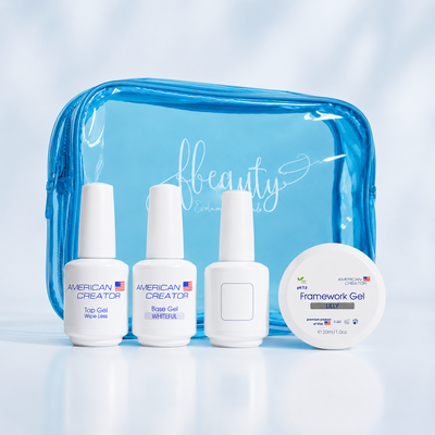 Kit Absolute White American Creator com os quatro produtos e bolsa azul