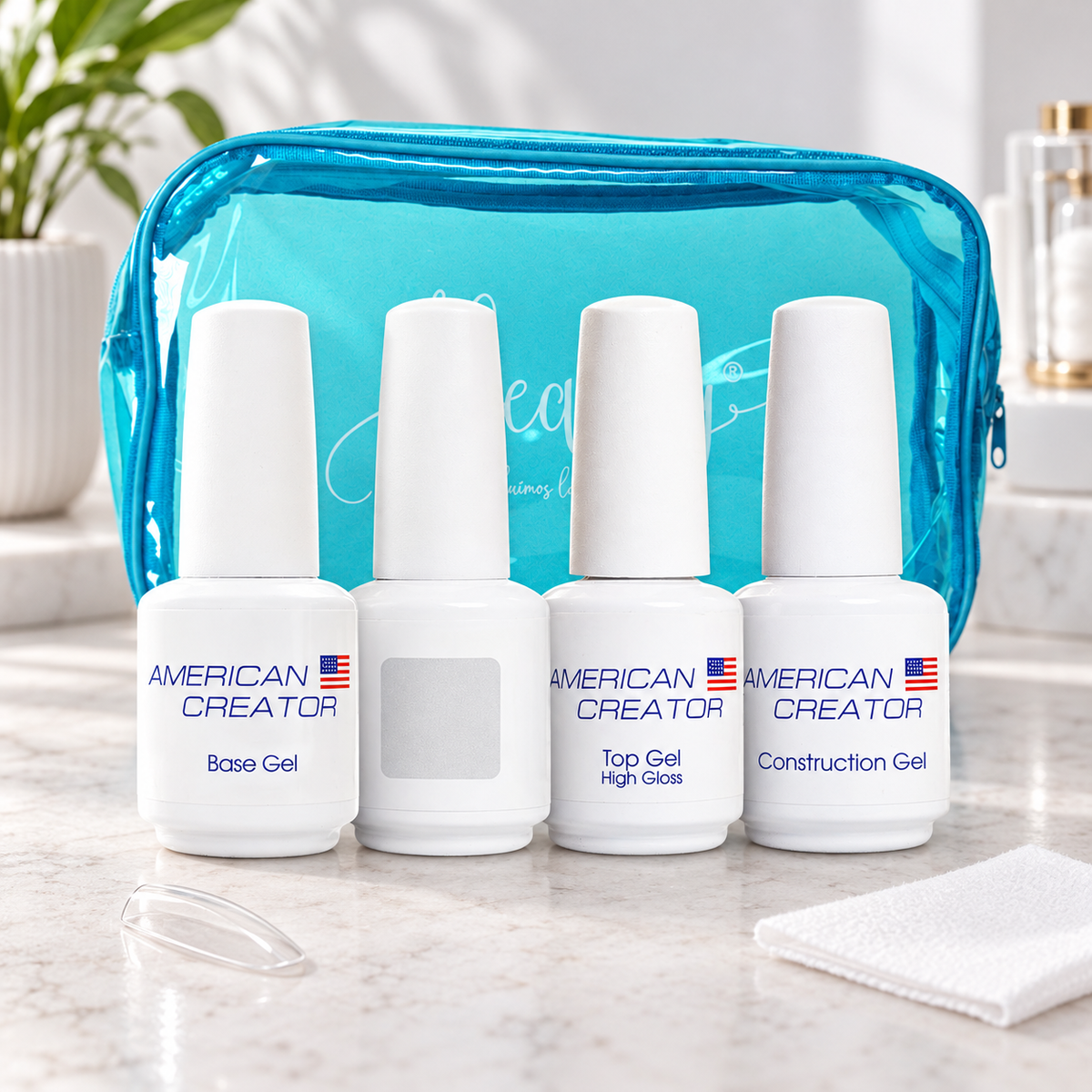 Kit Natural Essentials American Creator de 15 ml apresentado em ambiente profissional de manicure