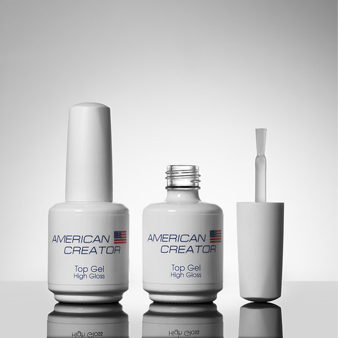 American Creator Top Gel High Gloss em apresentação profissional com frasco e pincel