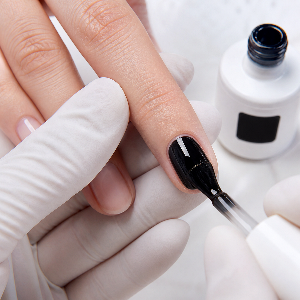 Aplicacao do Color Gel Absolute Black American Creator em unha natural