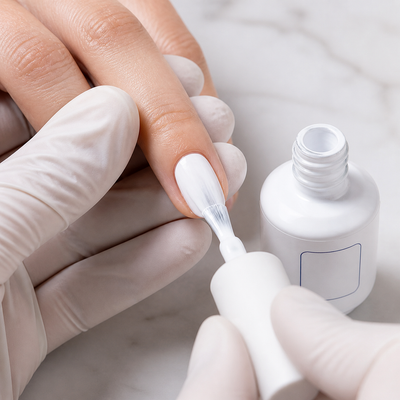 Aplicacao do Color Gel Absolute White American Creator em unha natural