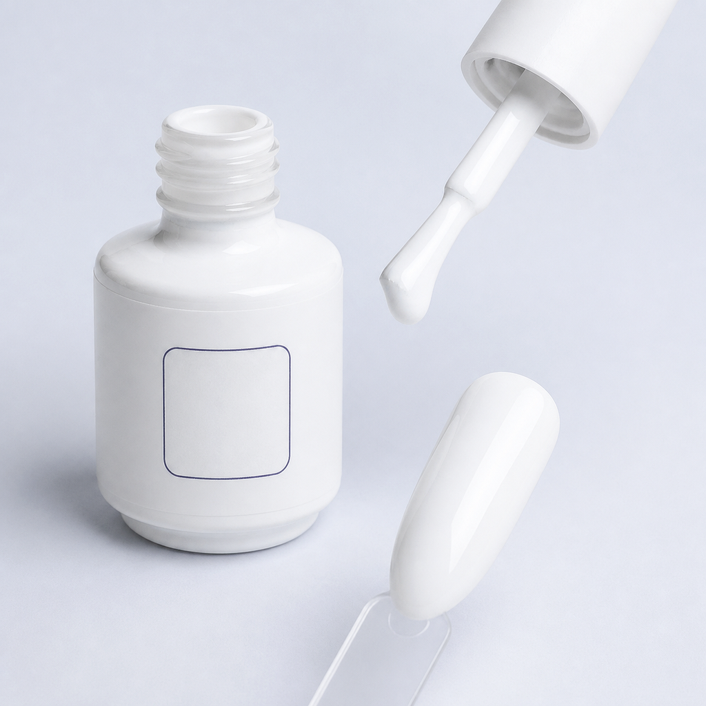 Frasco pincel e swatch do Color Gel Absolute White American Creator branco opaco