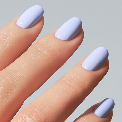Unhas com Color Gel Indifference American Creator azul bebé lavanda claro brilhante