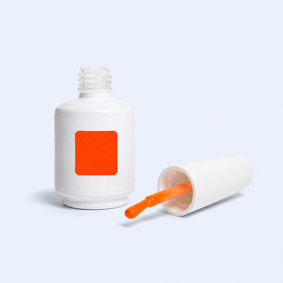 Frasco aberto e aplicador do Color Gel Sunset American Creator laranja vivo