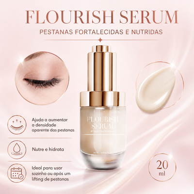 Dlux Flourish Serum com benefícios apresentados em português