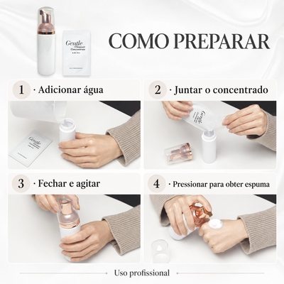 Kit Dlux Gentle Cleanser com preparação da espuma explicada em português