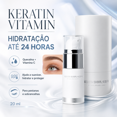 Dlux Keratin Vitamin 20 ml com benefícios apresentados em português