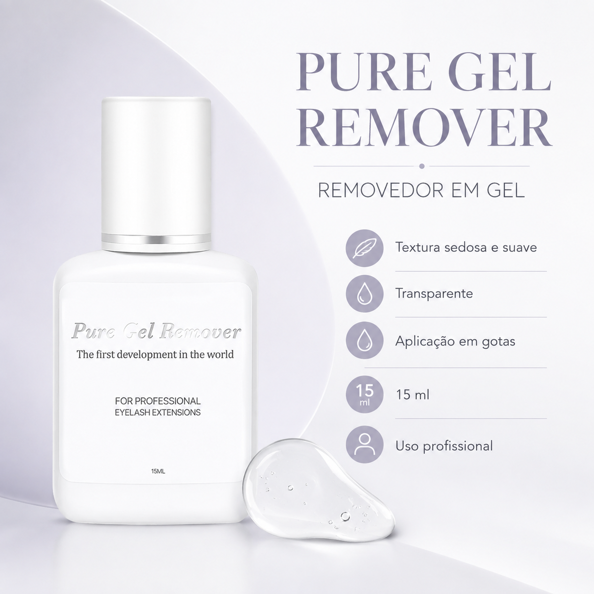 Removedor Dlux Pure Gel com características apresentadas em português