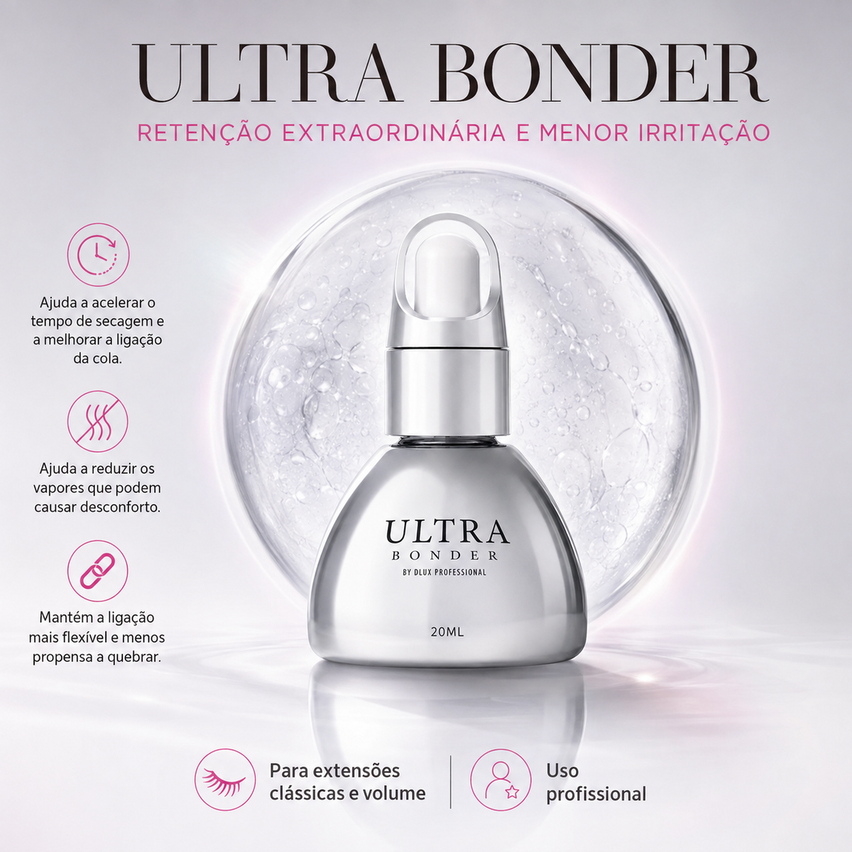 Dlux Ultra Bonder com informação em português sobre retenção das extensões