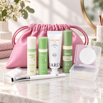 Early Pro Kit Korean Lash Lift completo num ambiente profissional