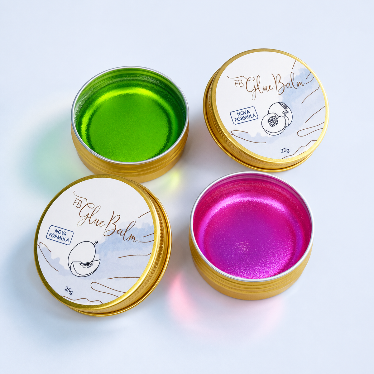 FB Glue Balm para lifting de pestanas nas variantes Melão e Pêssego