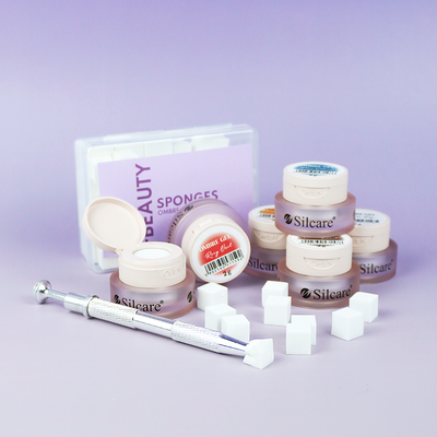 Potes e esponjas do Kit Ombre Gel Rose e Sun Silcare