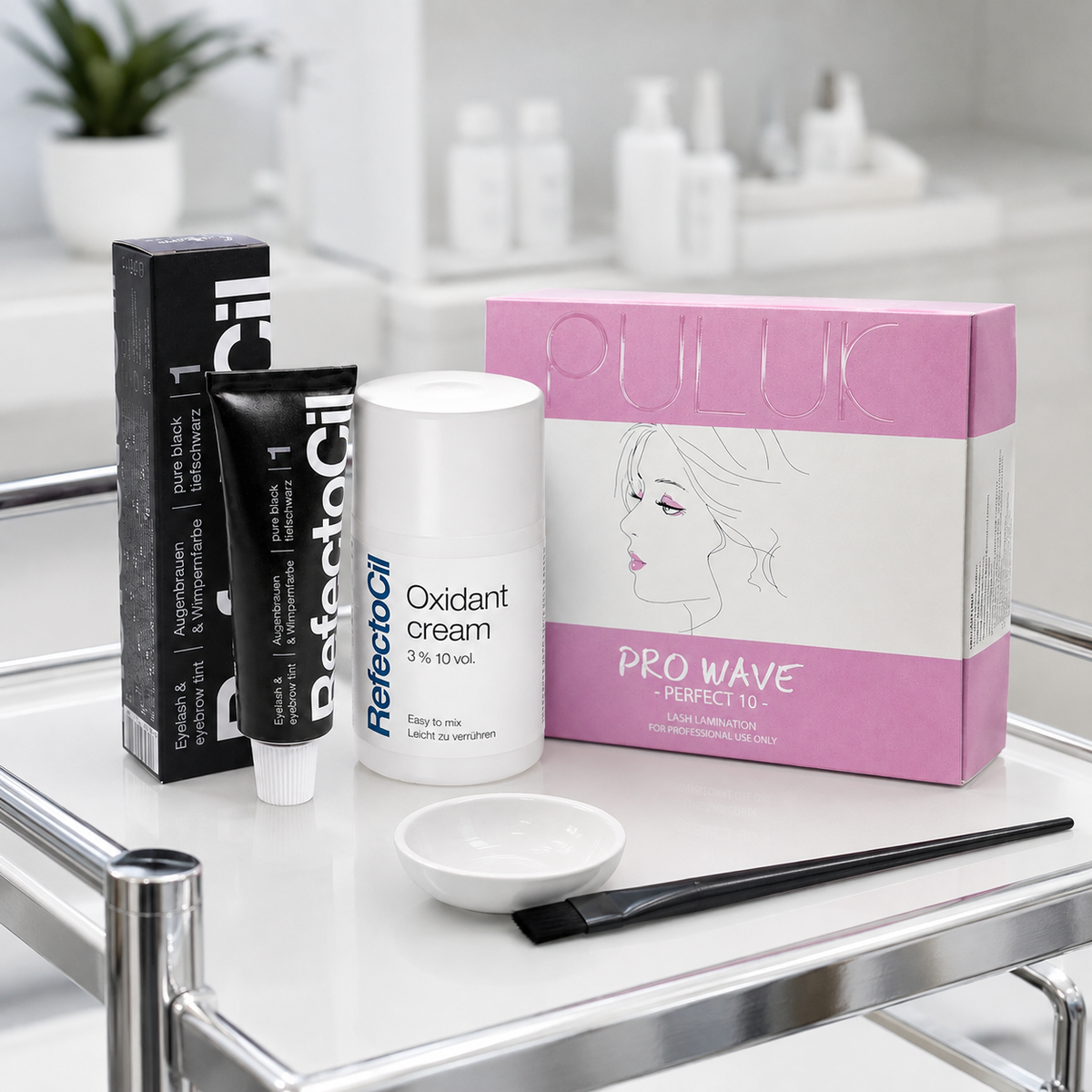 Kit Puluk Pro Wave + Coloração Refectocil — variante com oxidante em creme em preparação; SKU 10224141 / 99124141