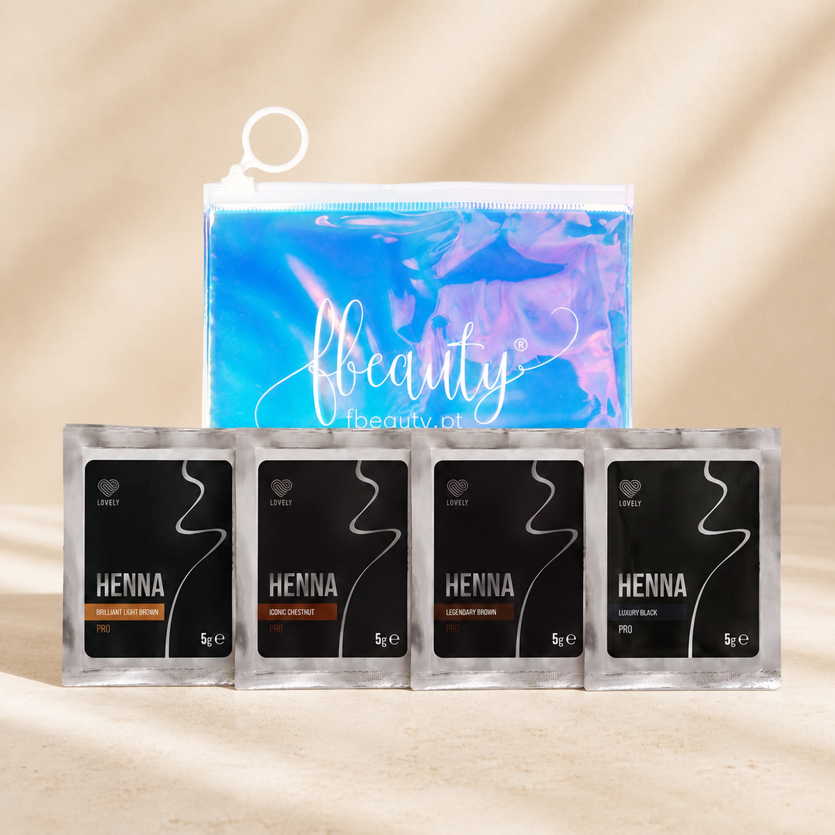 Kit Henna Brow Pro Lovely — apresentação profissional das quatro hennas e saco oferta; SKU 32208269
