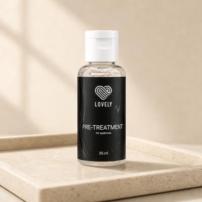 Pré-tratamento para sobrancelhas Lovely — apresentação profissional sobre base de pedra clara; SKU L05081