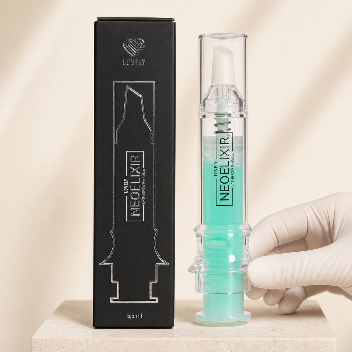 NEO Elixir Revitalizante Lash & Brow Lovely 5,5 ml — apresentação profissional da caixa e aplicador; SKU L05236