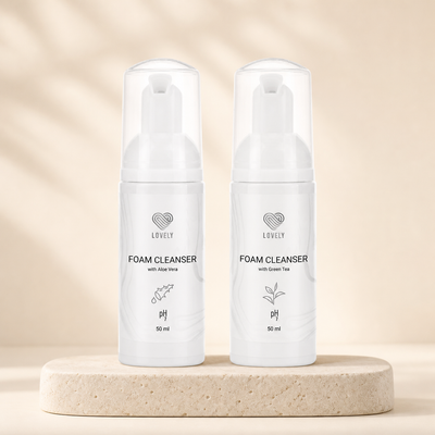 Espumas de limpeza para pestanas Lovely Aloe Vera e Green Tea 50 ml — apresentação conjunta; SKUs L29996-AV e L29996-GT