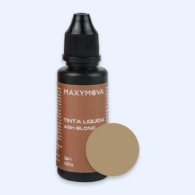 Tinta Líquida Maxymova Ash Blond com amostra do tom bege frio acinzentado